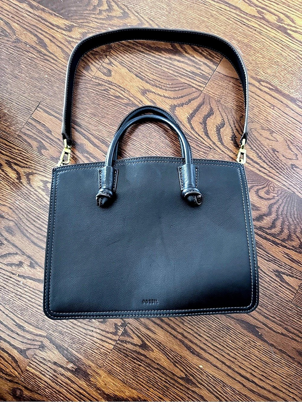 Fossil Black Satchel Gold-Tone Hardware